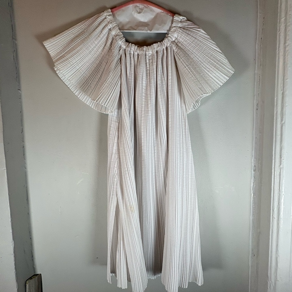 Adam Lippes Cream Pleated Dress